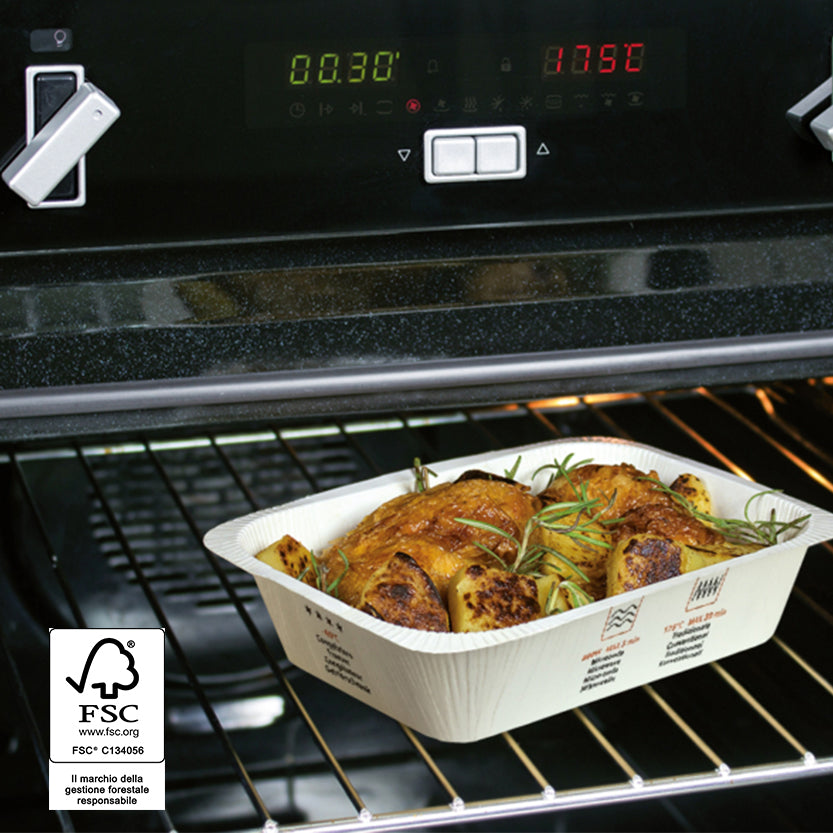 Contenitori CA+PLA per riscaldamento in forno microonde e tradizionale