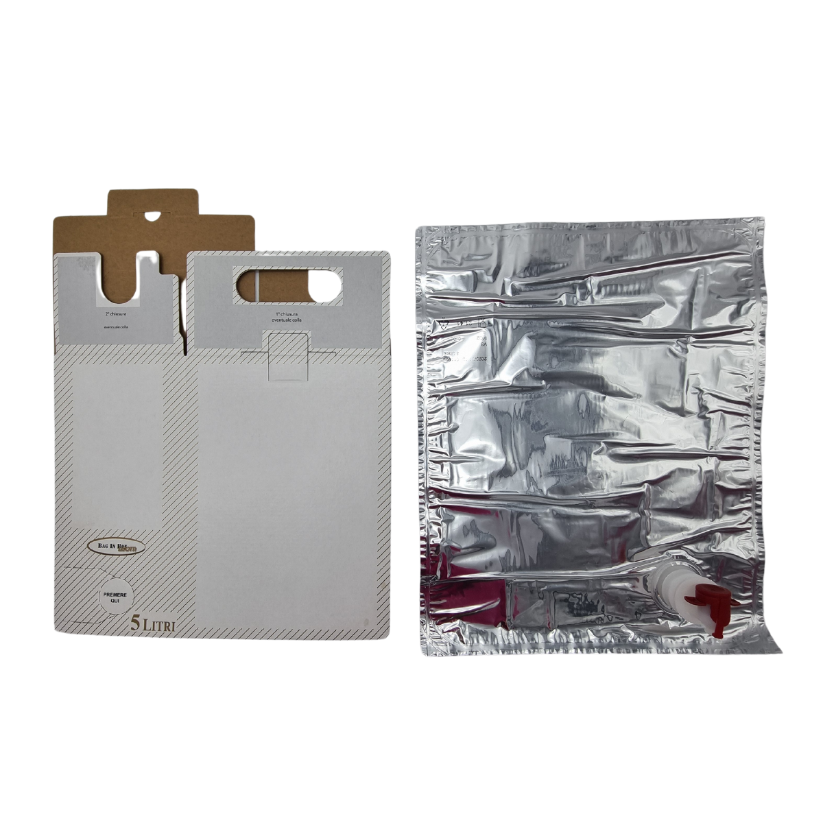 Bag in box mostrata smontata