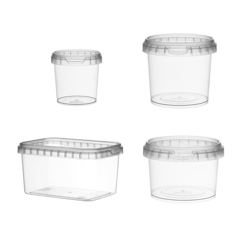 Barattoli di plastica trasparenti con coperchio, diverse misure
