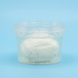 Barattolo tondo con coperchio a chiusura ermetica, trasparente, con dentro mozzarella