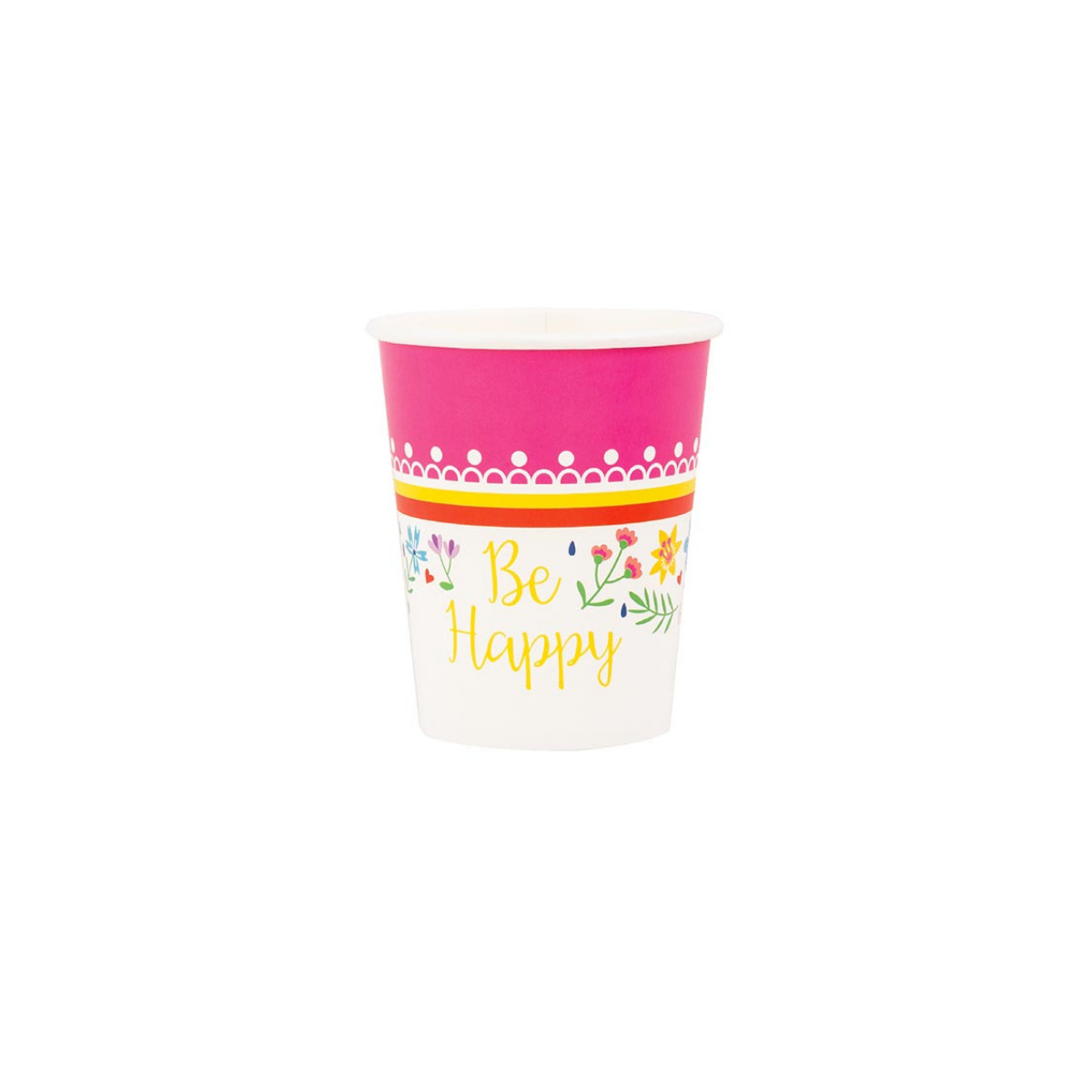 Bicchiere di carta bianco con fantasia Be Happy