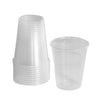 Bicchiere di plastica trasparente, monouso, mostrato singolo ed impilato