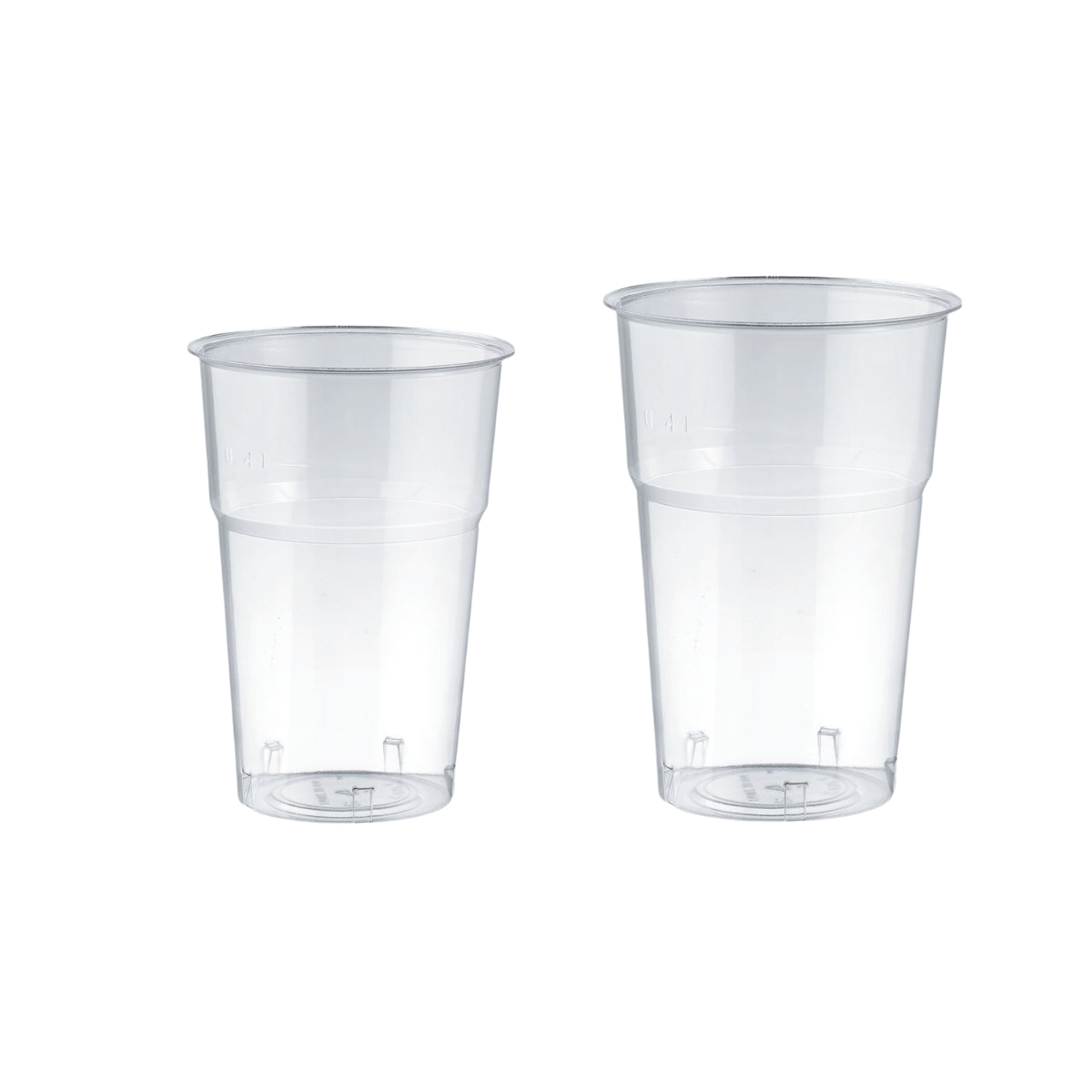Bicchieri di plastica monouso trasparenti per birra, due diversi formati 