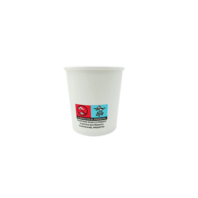 Bicchierino bianco monouso con disegno del riciclo