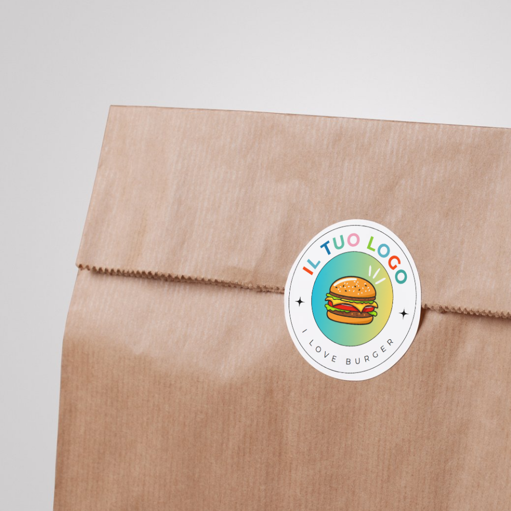 Adesivo tondo il tuo logo che chiude busta avana di carta 