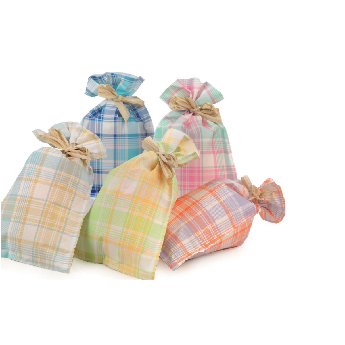 Varie buste da regalo fantasia scozzese di diversi colori 