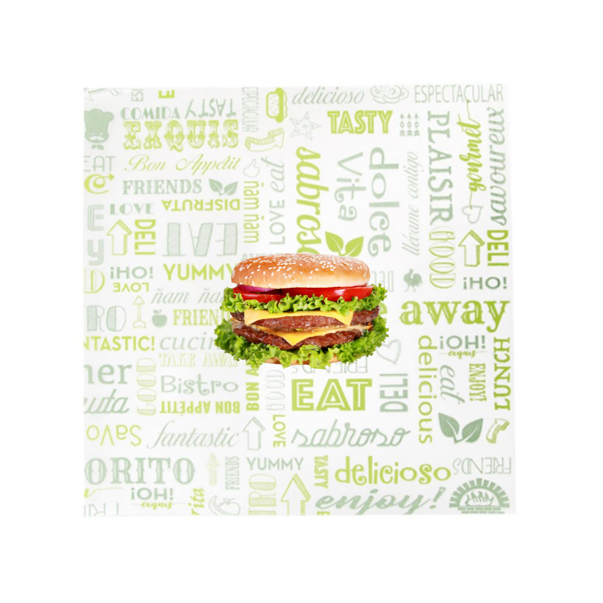 carta per panino bianca con scritte verdi 
