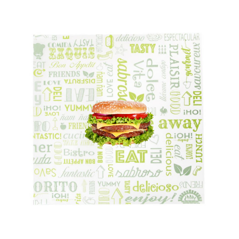 carta per panino bianca con scritte verdi 