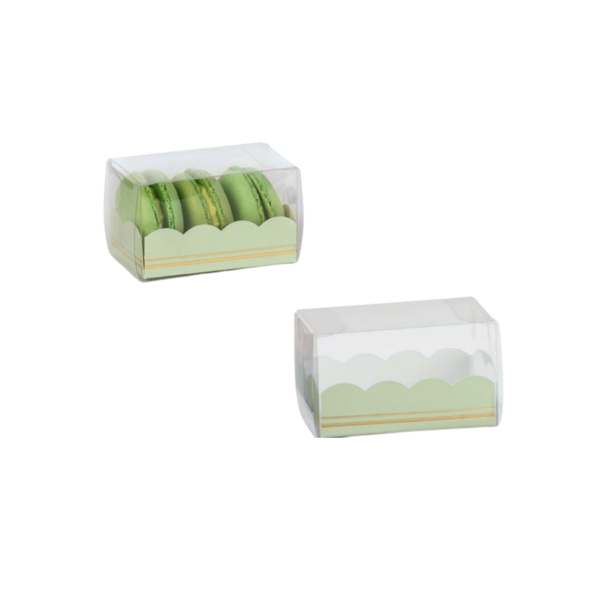 Scatola porta 3 macarons, una vuota ed una piena 