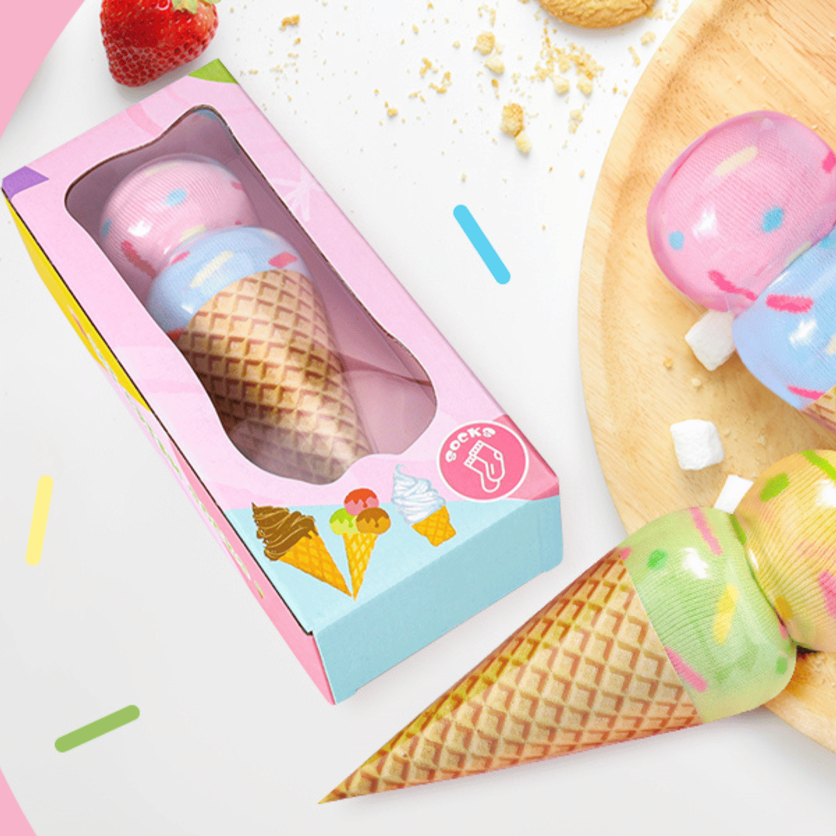 Calze regalo con stampa texture zuccherini confezione regalo a forma di gelato
