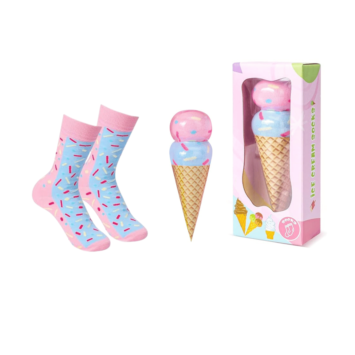 Calze regalo con stampa texture zuccherini confezione regalo a forma di gelato