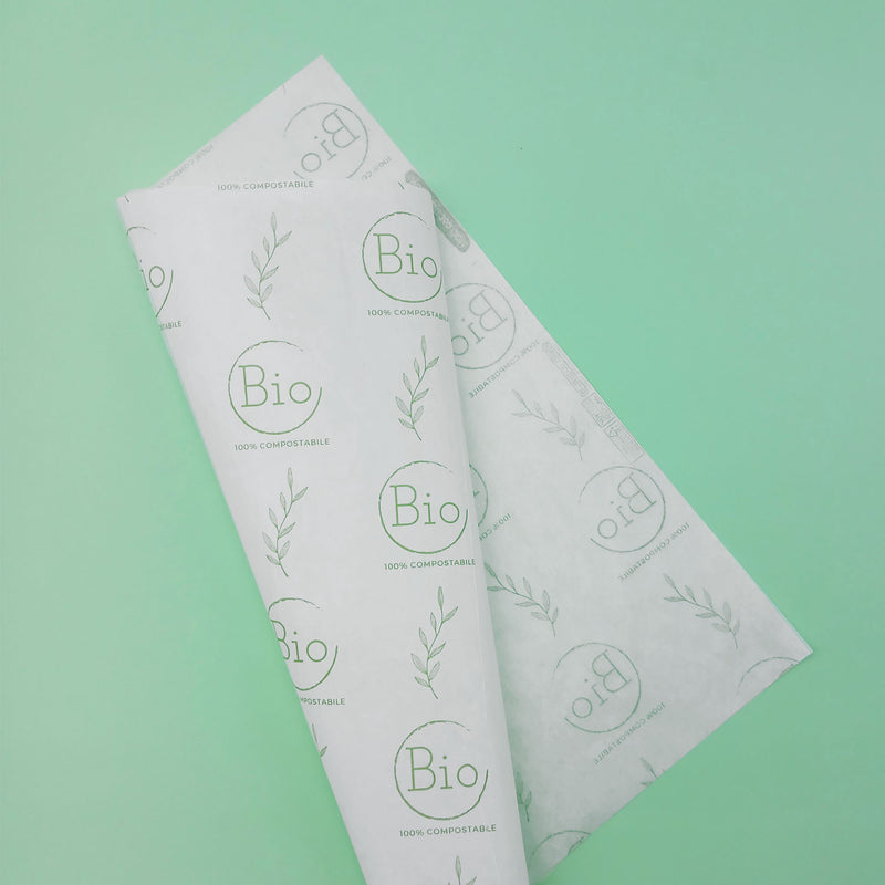 Carta politenata bianca con il tuo logo.