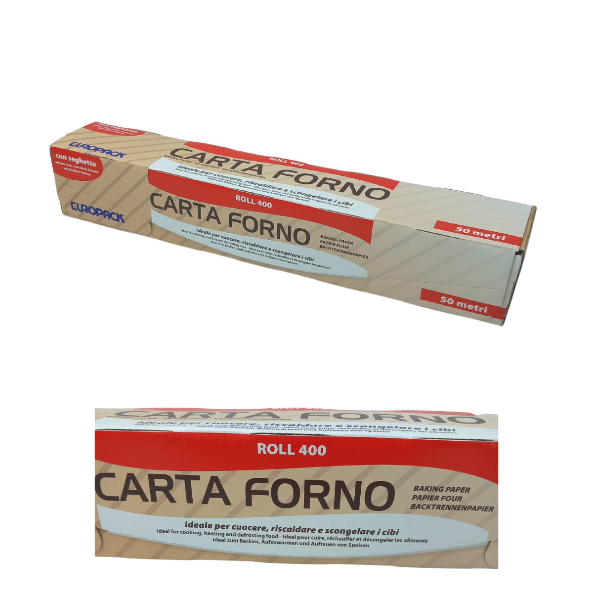 Carta forno lunga nella sua confezione