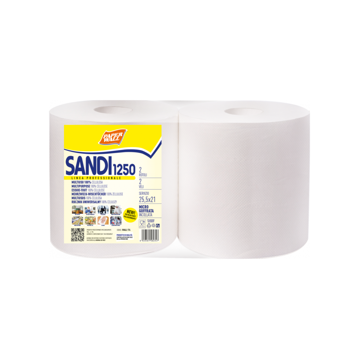 Due rotoli di carta multiuso nella loro confezione 