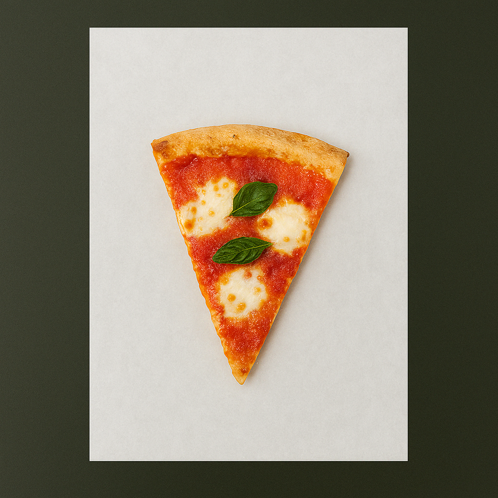 Carta per alimenti, per pizza, stesa con fetta di pizza sopra