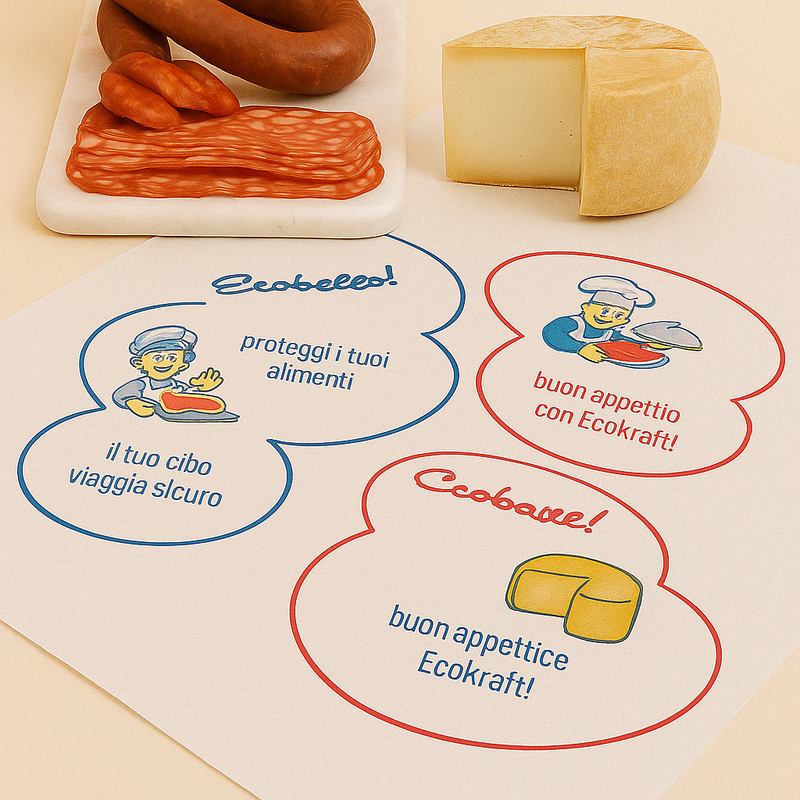 Carta per alimenti mostrata stesa con formaggio e salumi su un tagliere