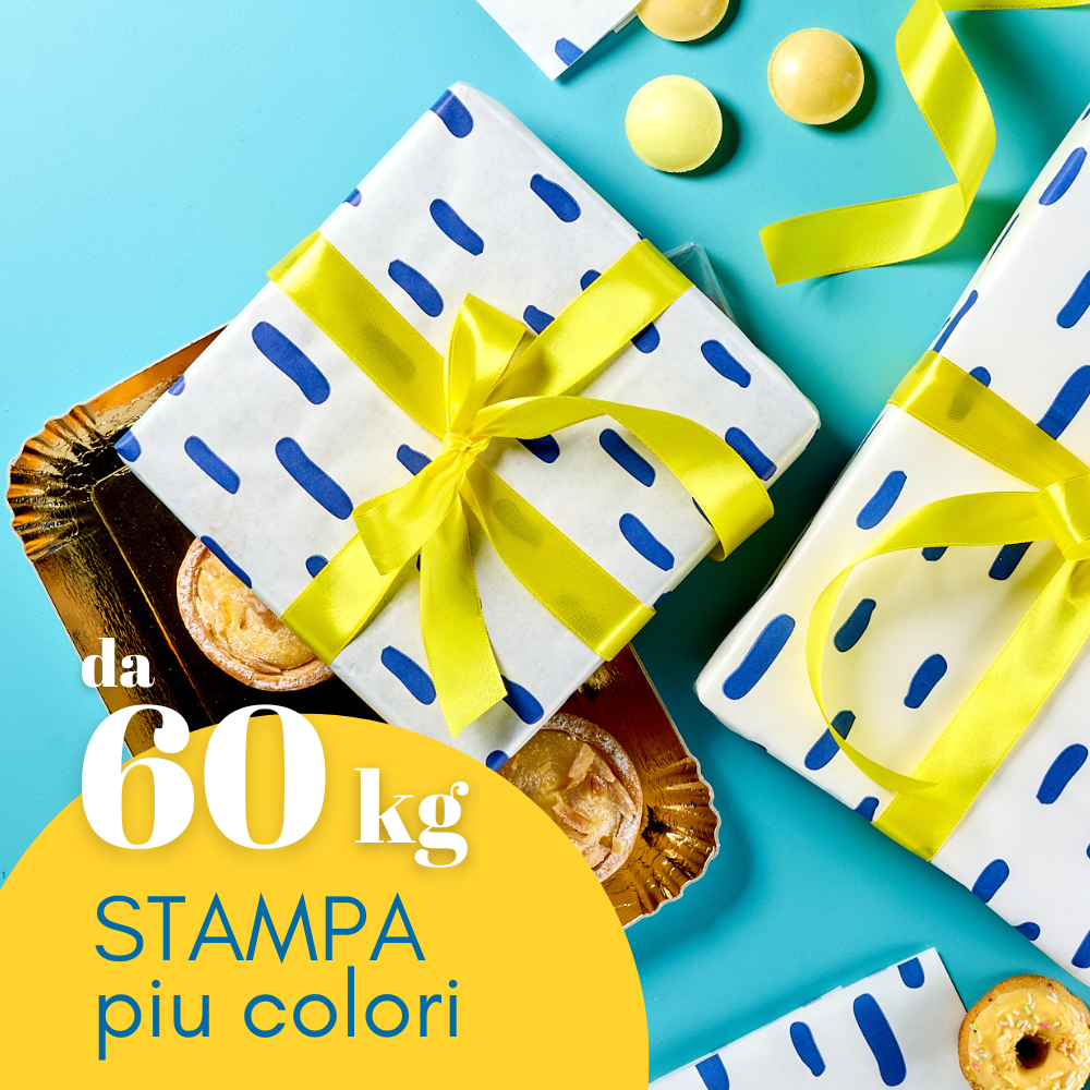 Carta per pasticceria personalizzata, che incarta vassoi, scritta in primo piano da 60 kg stampa piu colori