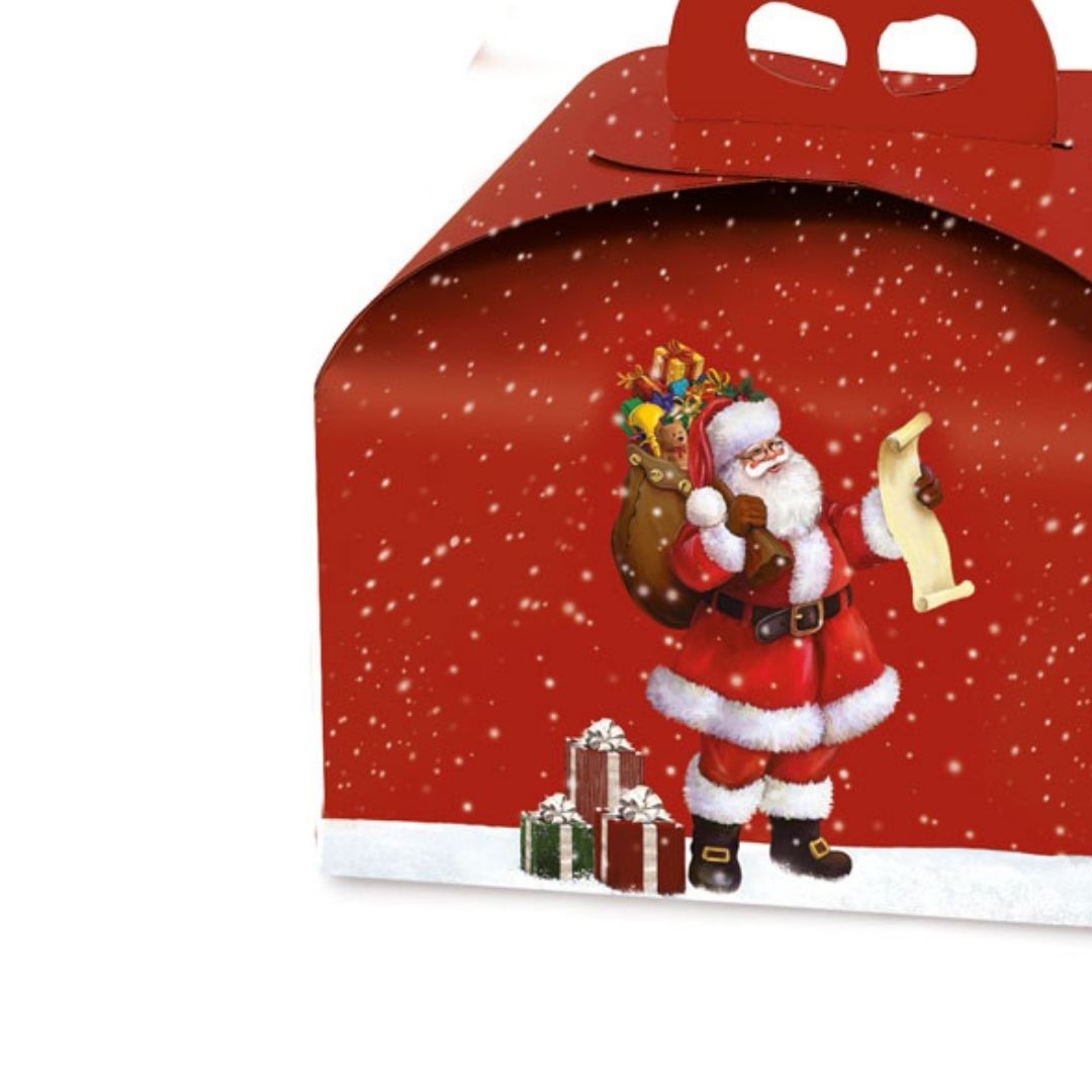 Dettaglio Confezione rossa con babbo natale per panettone 