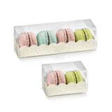 Due scatole bianche e trasparenti, misure diverse, per macarons, piene 