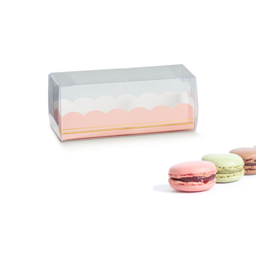 Confezioni rettangolari base rosa e sopra trasparente per macarons