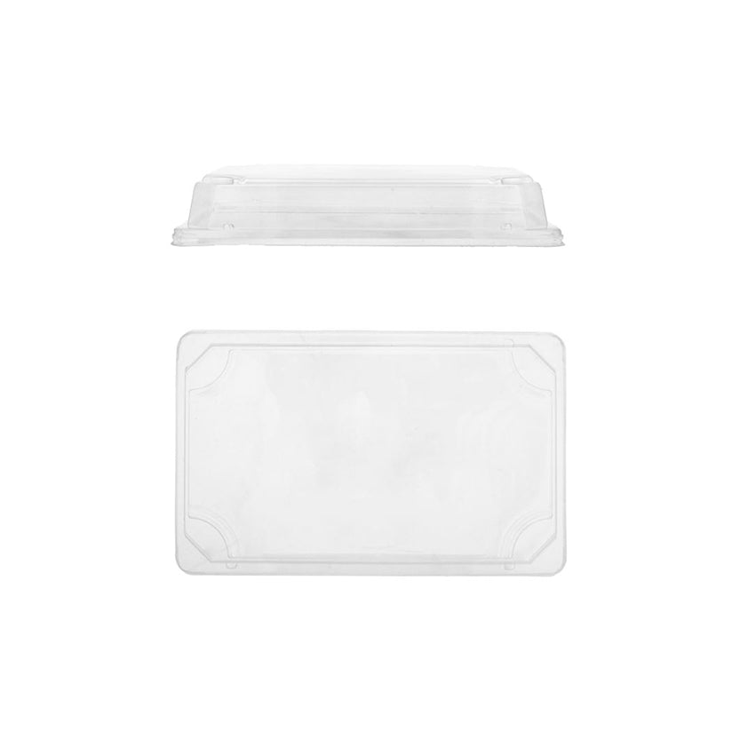 Coperchio rettangolare di plastica visto da sopra e da lato