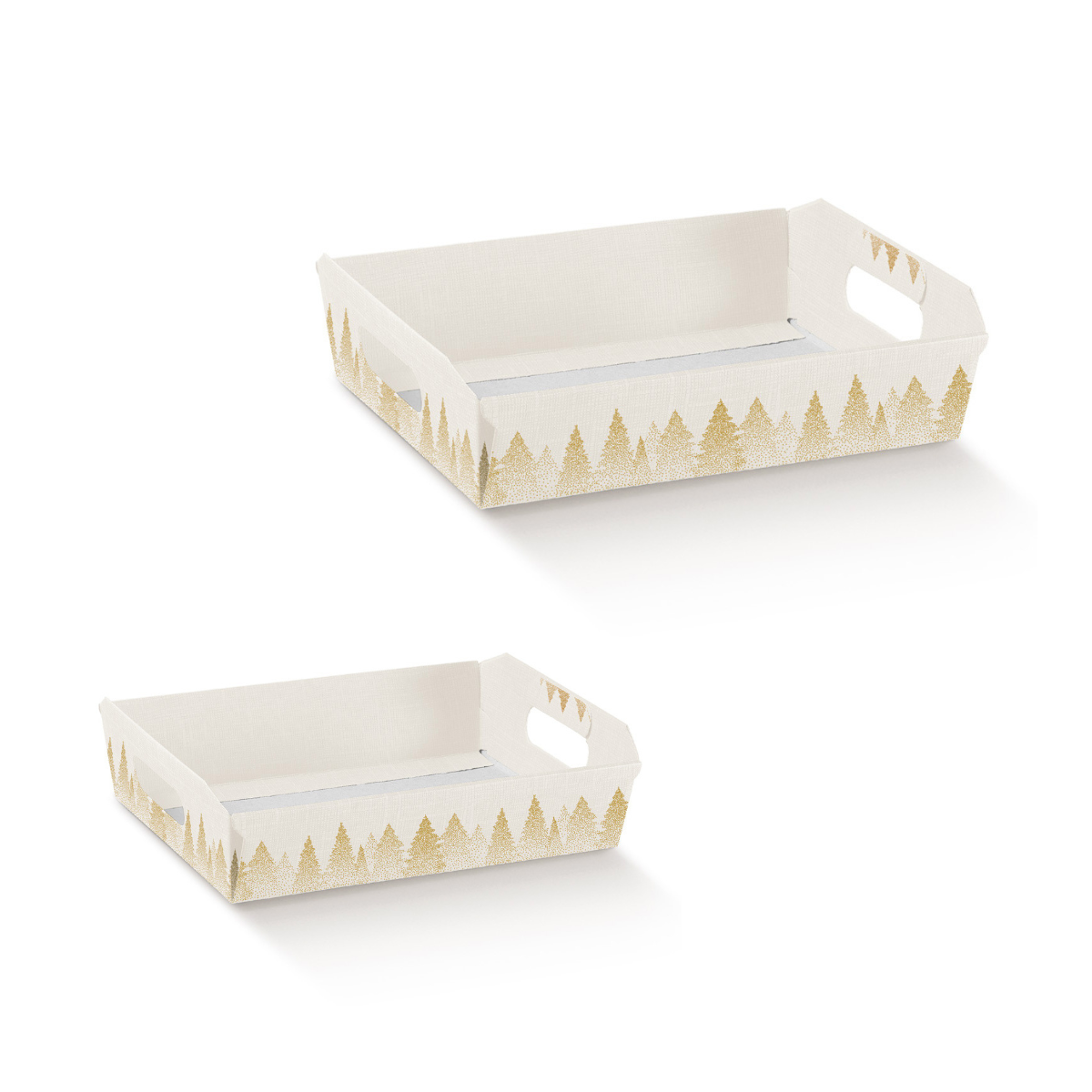 Cesto di cartone bianco rettangolare natalizio con bosco dorato, due diverse misure