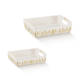 Cesto di cartone bianco rettangolare natalizio con bosco dorato, due diverse misure