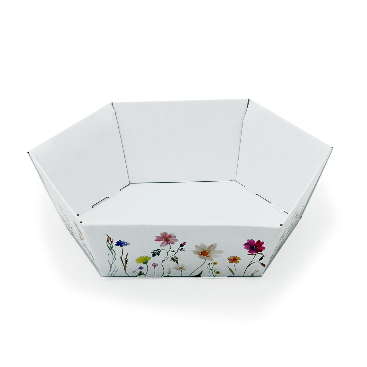 Cesto esagonale bianco con fantasie primaverili floreali 