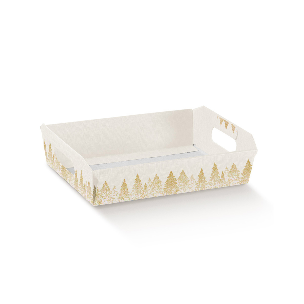 Cesto di cartone bianco rettangolare natalizio con bosco dorato