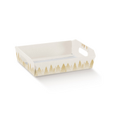 Cesto di cartone bianco rettangolare natalizio con bosco dorato