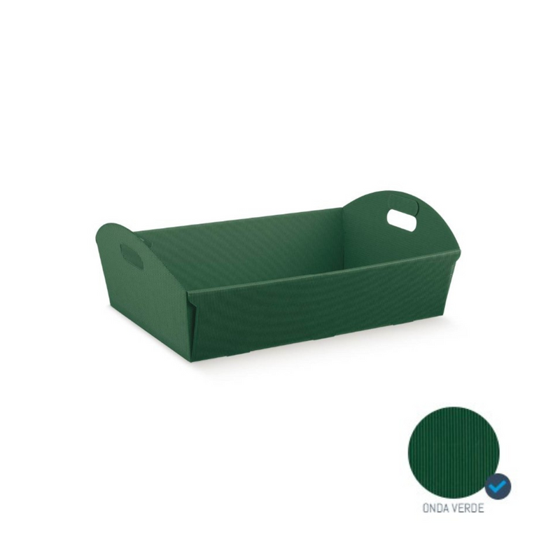 Cesto di cartone rettangolare con manici di colore verde
