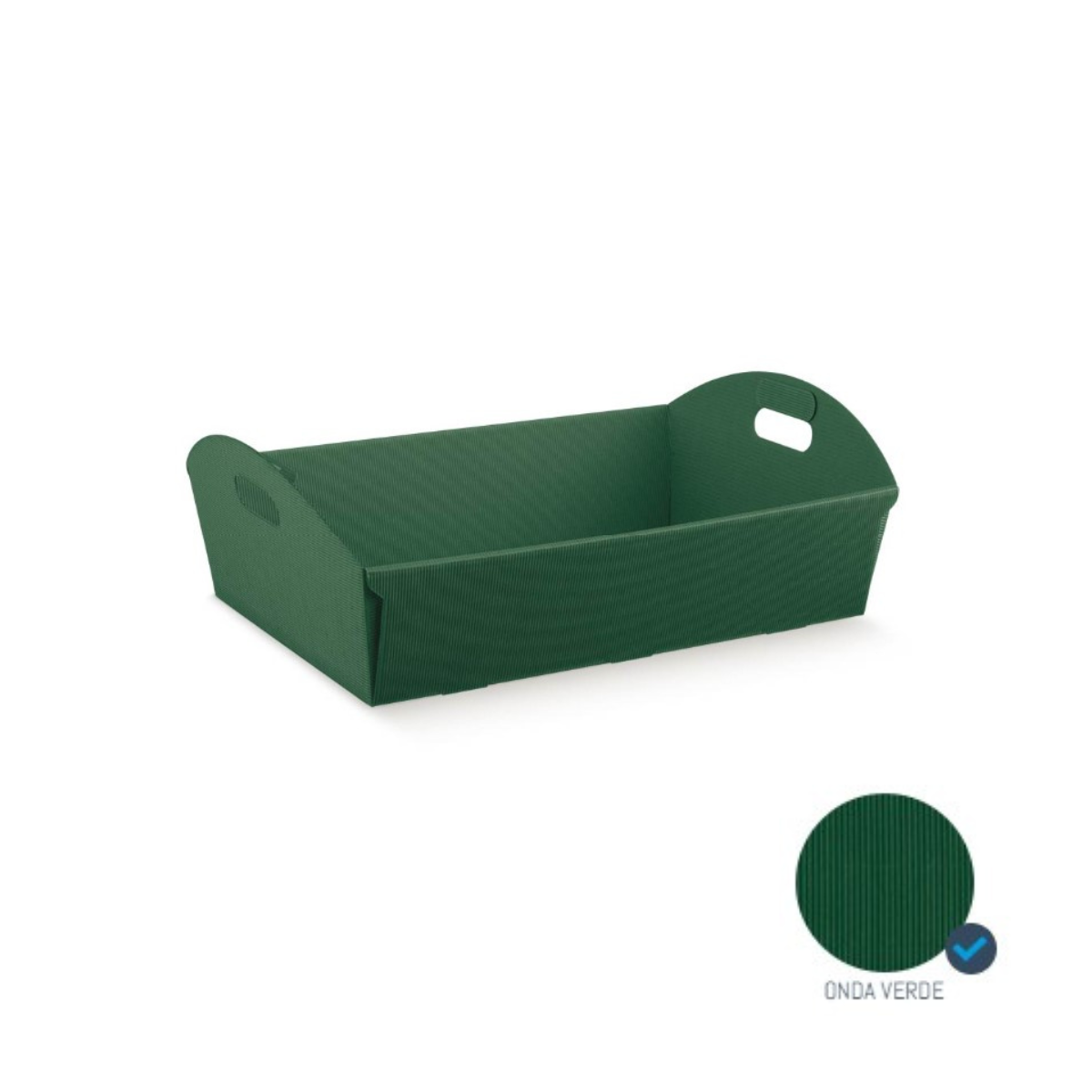 Cesto di cartone rettangolare con manici di colore verde