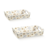 Cesto di cartone rettangolare, due misure, bianco con fiocchi di neve color oro e argento