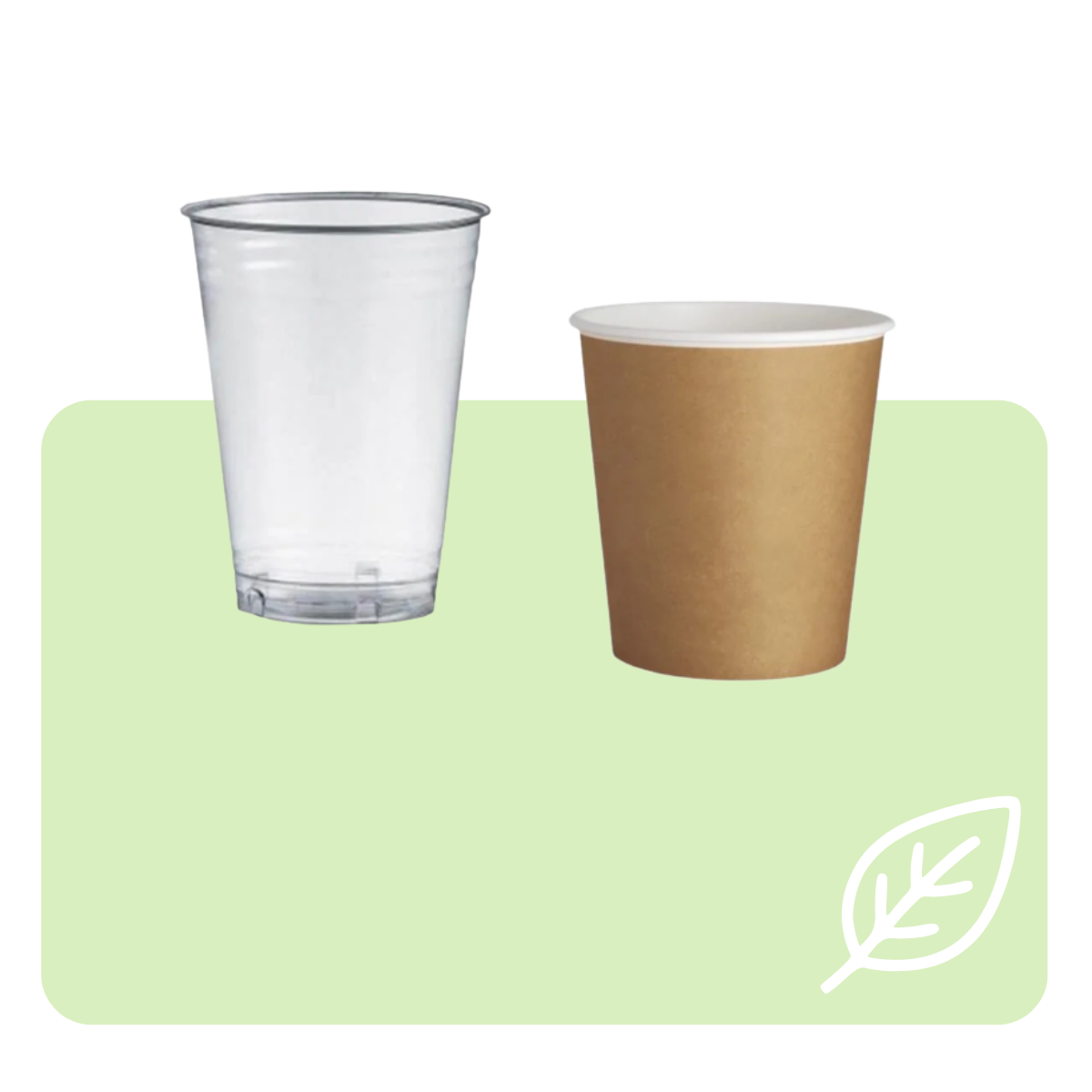 Bicchieri, monouso, uno di plastica ed uno di cartone colore avana
