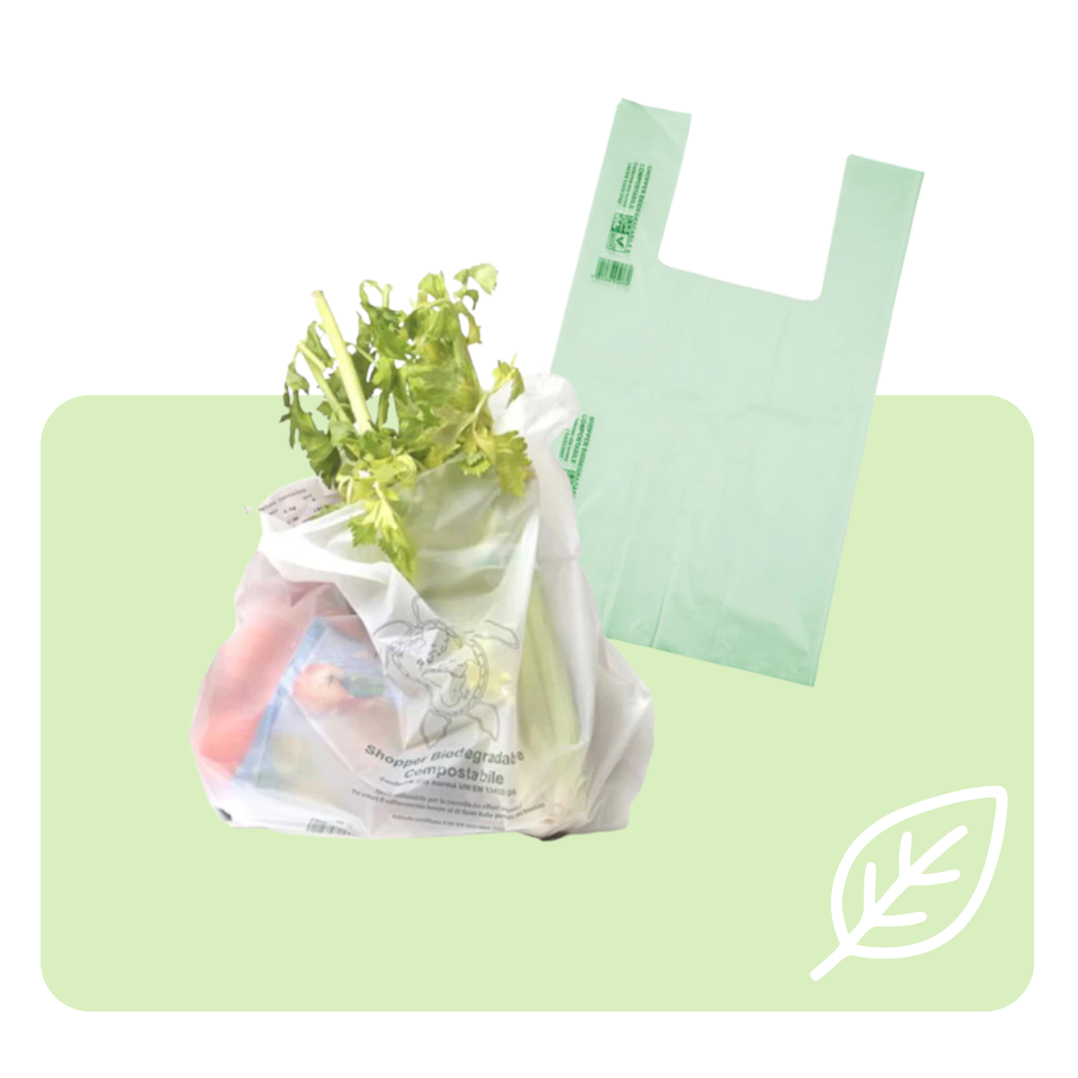 Shopper di plastica per spesa, una piena ed una vuota 