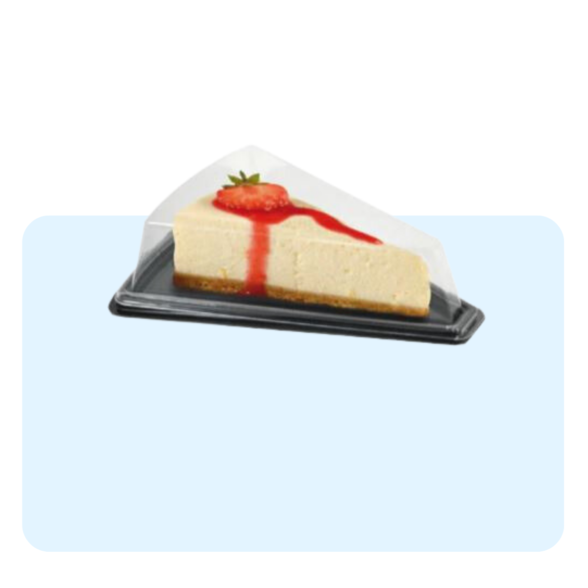 Vaschetta triangolare per fetta di torta alta, base nera, coperchio trasparente, con dentro una cheesecake 