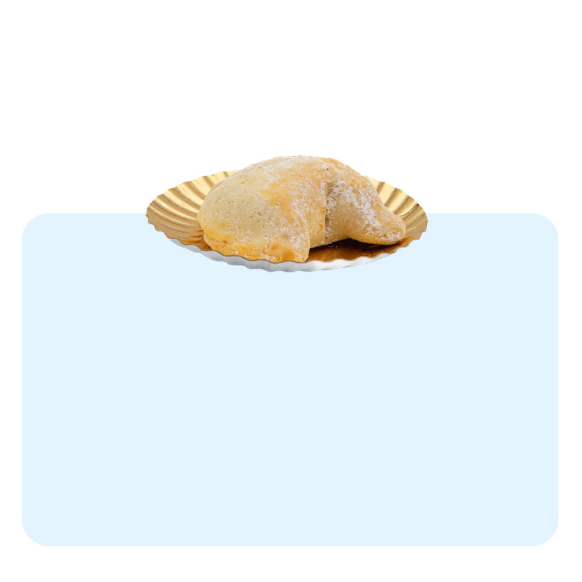 Banner con sfondo azzurro con:  piattino dorato e pasta 