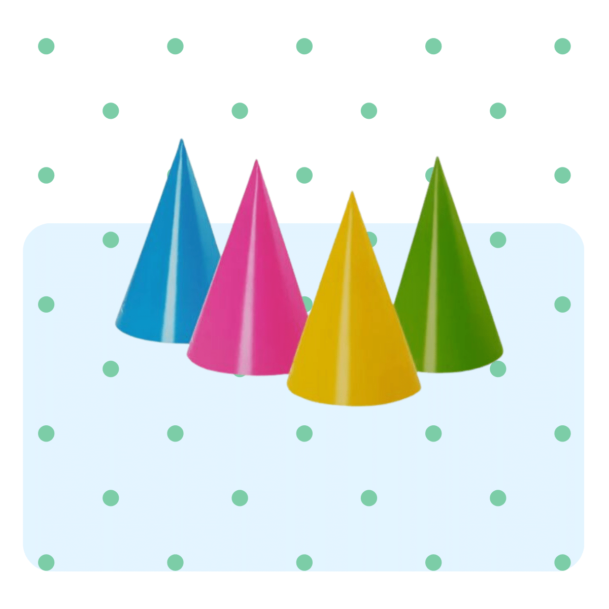 Banner con sfondo azzurro con: coni per feste 
