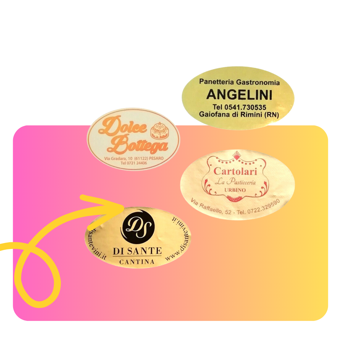 Etichette personalizzate, ovali e dorate