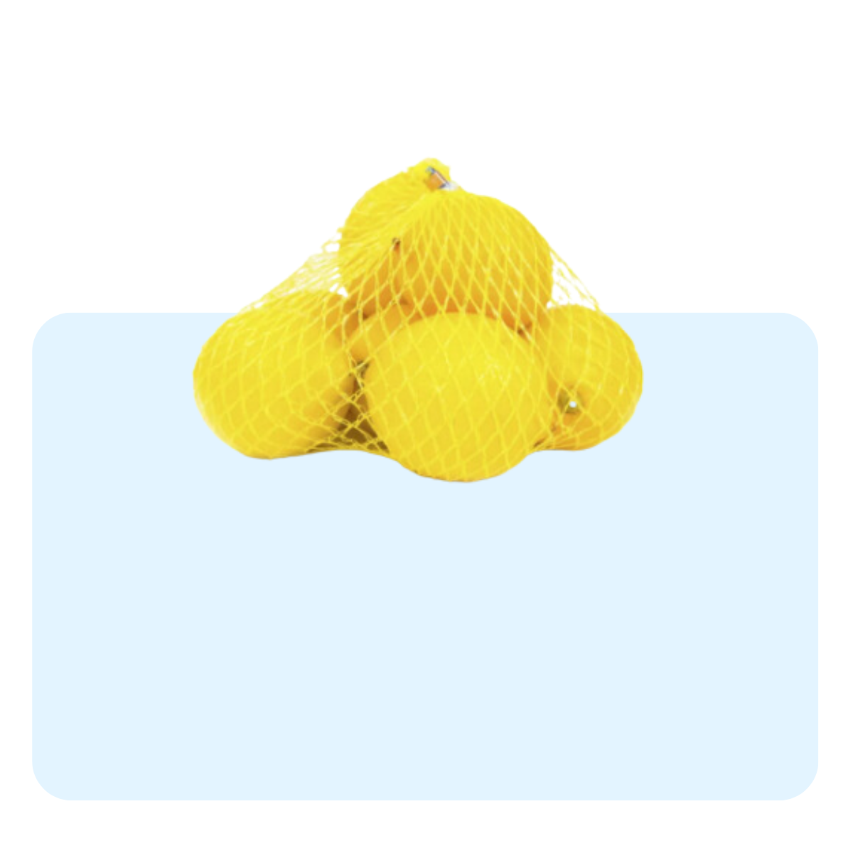 Banner con sfondo azzurro con: rete per limoni piena 