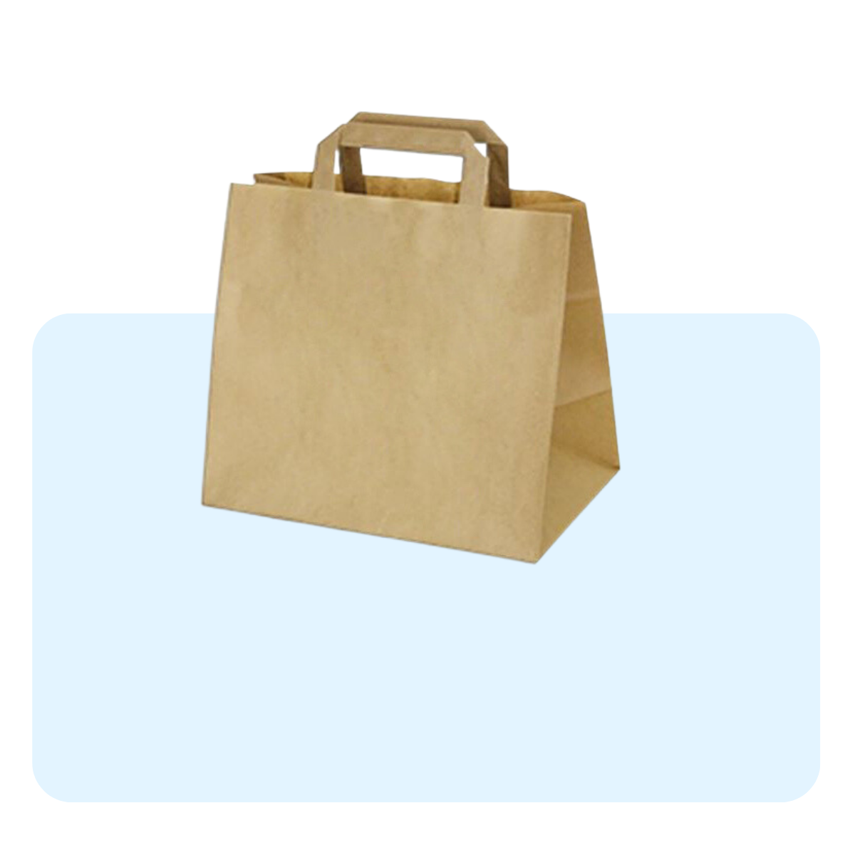 Banner con sfondo azzurro con: shopper di cartone color avana 