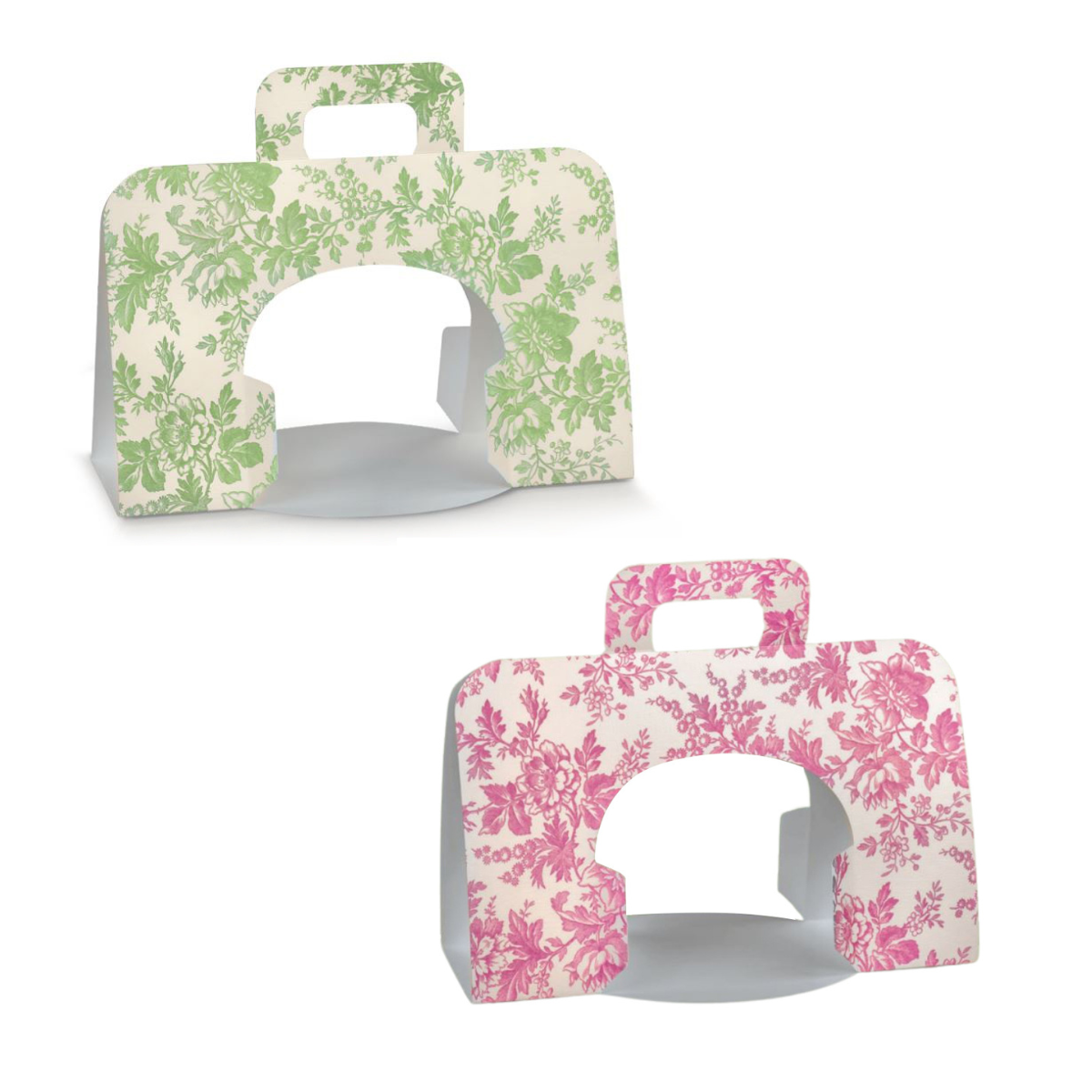 Confezioni porta colombe a fantasie floreale, una rosa ed una verde 