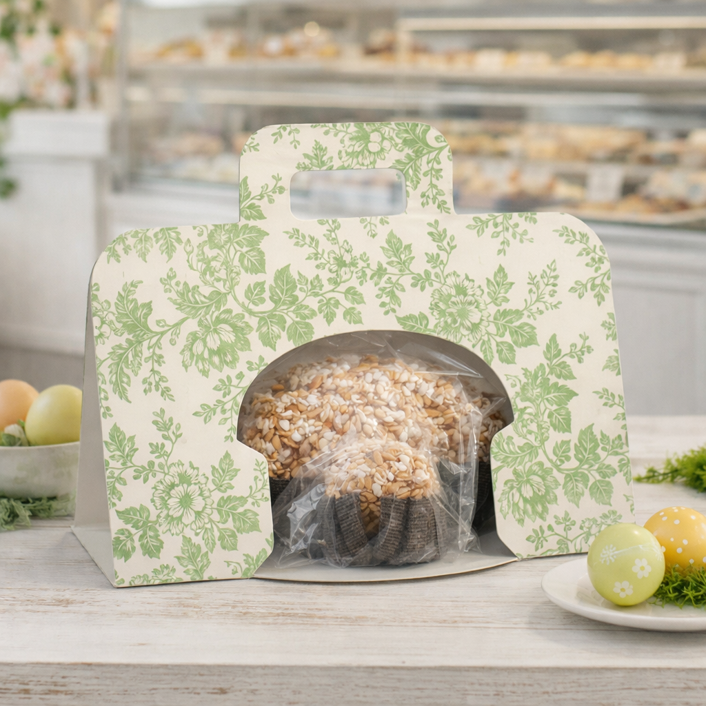 Confezione a valigetta con finestra porta colomba con colomba dentro  su un tavolo bianco 