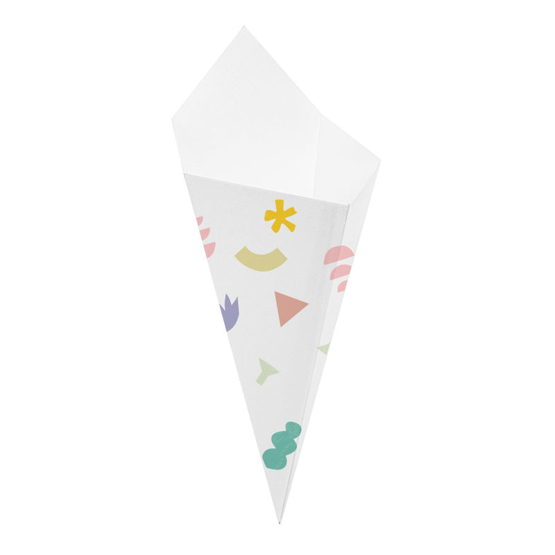 Cono bianco per fritto con grafiche colorate 