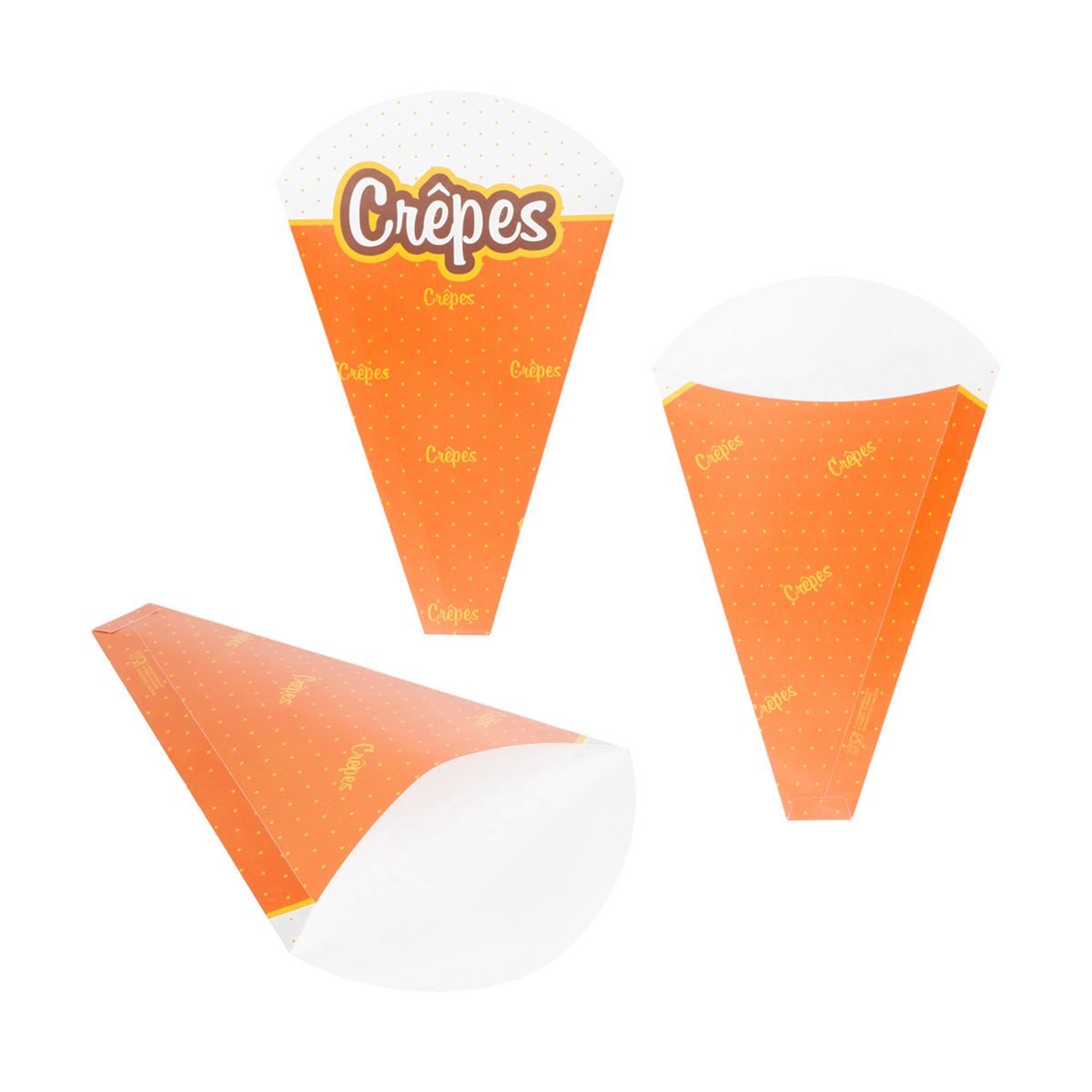 Cono per crepes fatto vedere fronte retro e steso