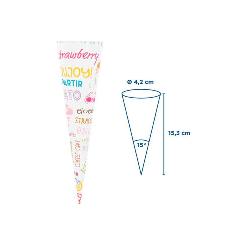 Cono gelato grafica parole con disegno grafico sue misure