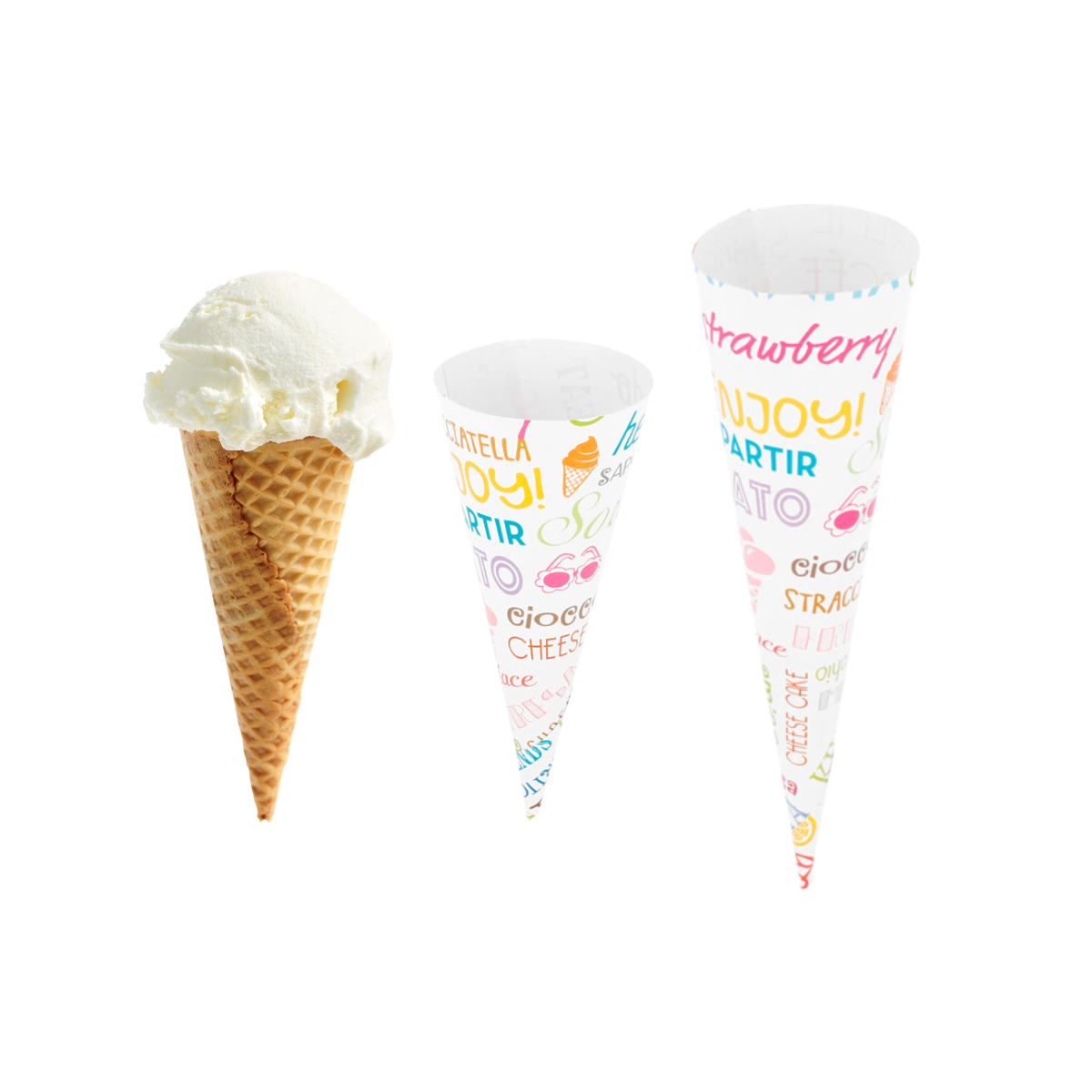 Cono gelato grafica parole, due diverse misure, vuoto e un gelato