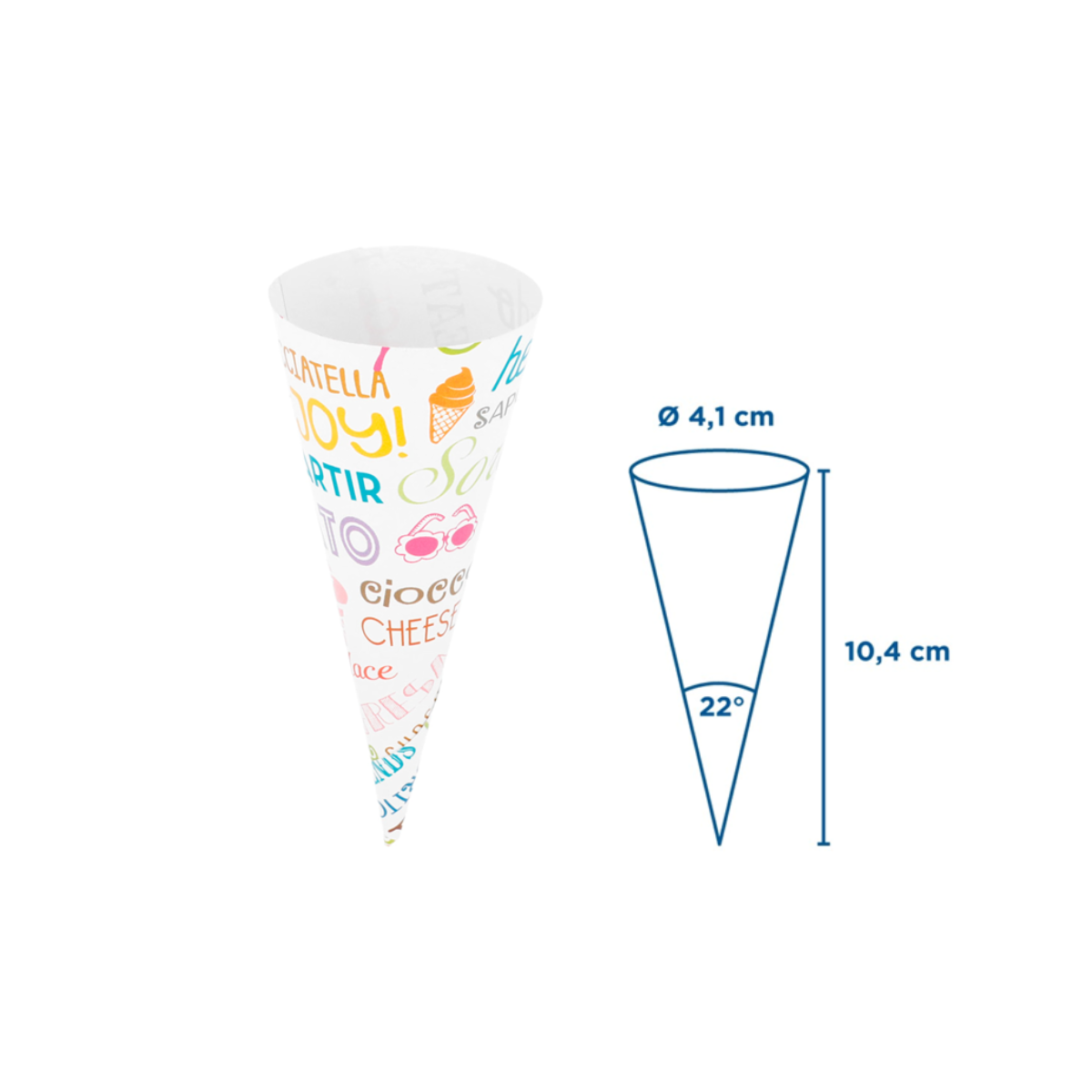 Cono gelato grafica parole con disegno grafico sue misure