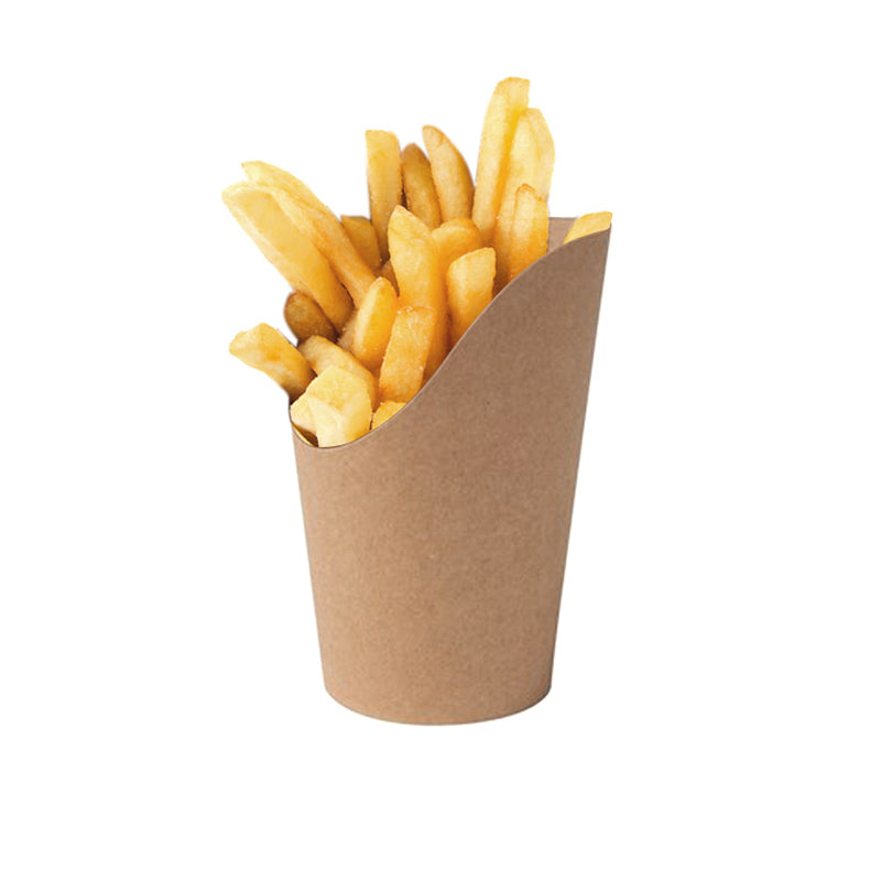 Contenitore per fritto, color avana, ripieno di patatine fritte