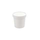 Contenitore bianco da asporto, di carta, cilindrico, con coperchio 